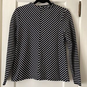 Talbots | Women's Navy and White Long Sleeve Top | Size Medium